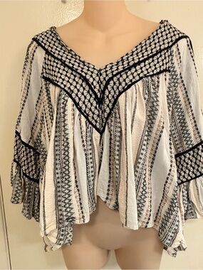 Free People Runnin On A Dream Boho Peasant Blouse M Cotton Bell Sleeve Festival
